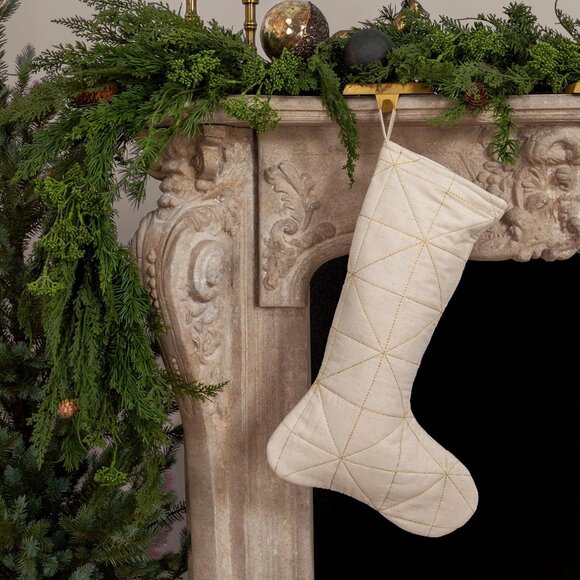 Creative Co-Op Other - Creative Co-Op Quilted Cotton & Linen Stocking w/ Metallic Gold/NWT